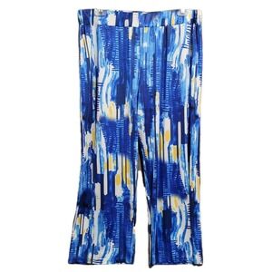 Tango Mango Art to Wear Palazzo Pants XL Blue Abstract Boho WideLeg Silky Resort